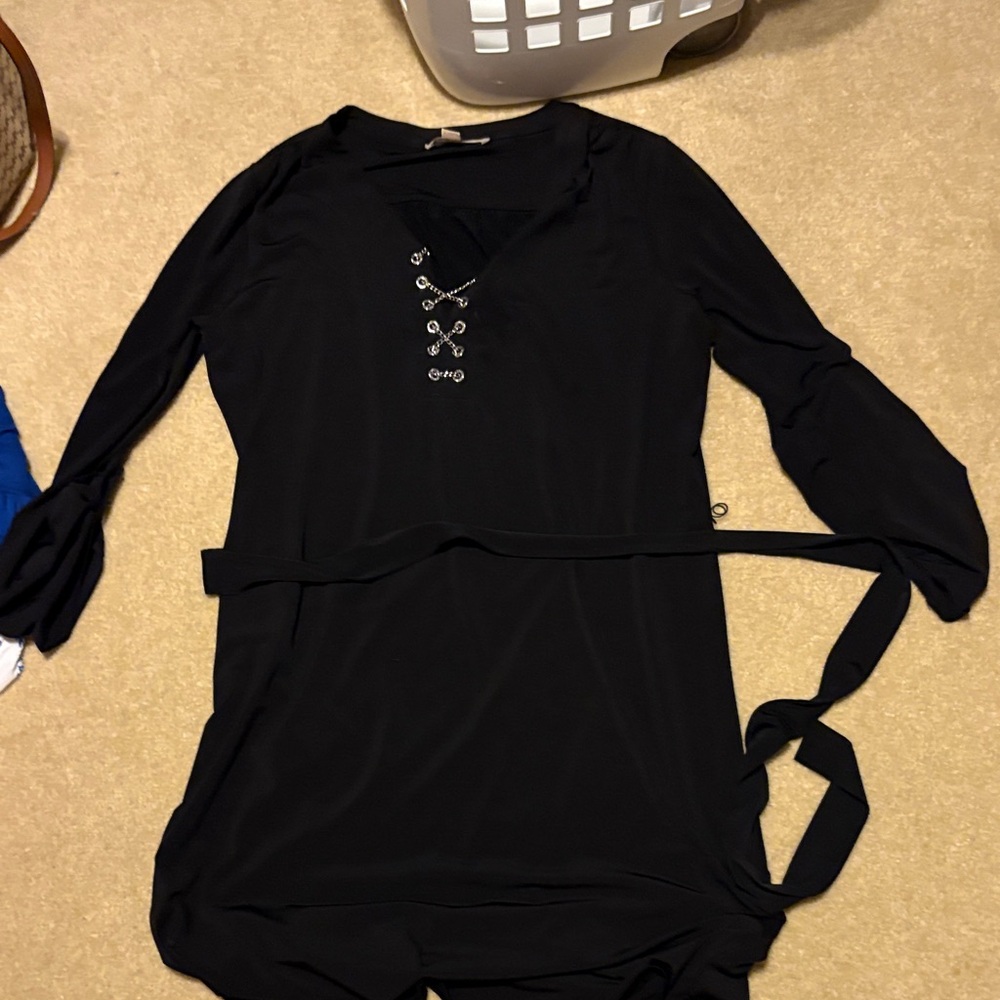 Black Lace-Up Tunic dress